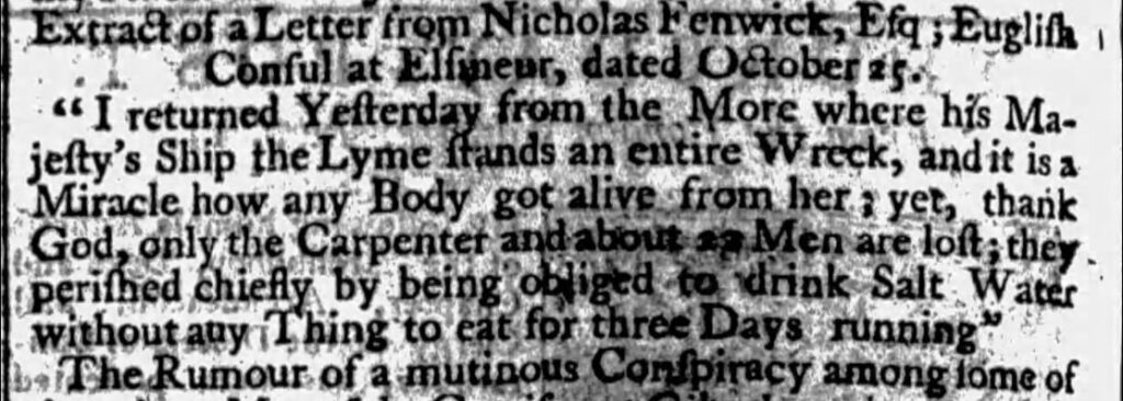 Utdrag ur konsul Nicholas Fenwicks brev från Helsingör i Western Flying-Post 17 november 1760